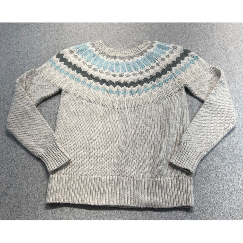 Banana Republic Fair Isle Sweater Womens S Gray Blue Nordic Yoke Pullover Cozy